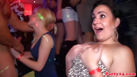 Red-haired blonde rides a big dick at the dance floor