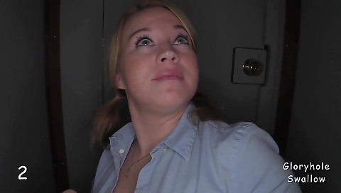 Swallowing cum and sucking cock of an horny blonde