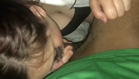 Big ass brunette is riding a deepthroating black cock