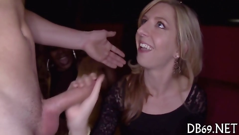 A bunch of horny bitches get fucked in a group scene