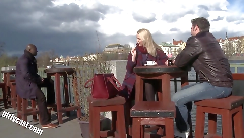 Interracial babe gets pounded in the ass by a cuckold