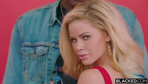 Blonde girl sucks and gets cum in her mouth and face