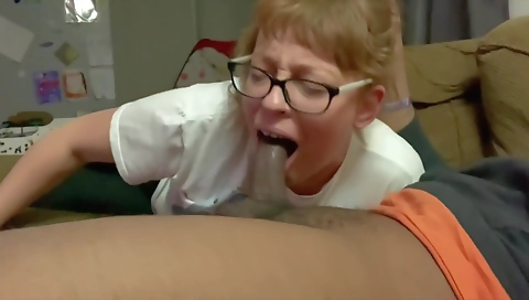 Young and horny guy sucking a red haired MILF's mouth