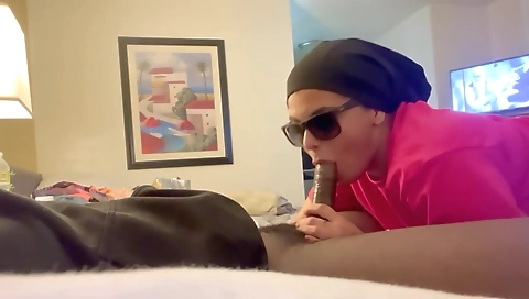 My amateur milf with a hairy pussy gives me a blowjob