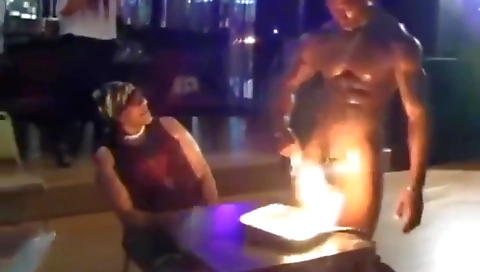 Amateur milf with a big cock sucking a male stripper