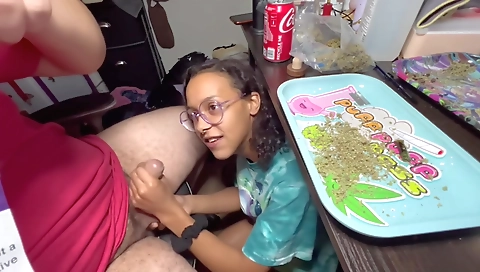 Cami black teen gets her pussy rammed by a cigarette