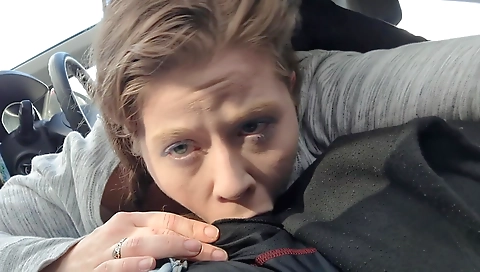 Black pornstar in sexy black boots riding in the car