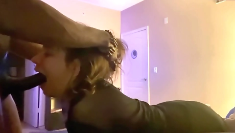 Amateur brunette in skimpy lingerie sucks on deepthroat