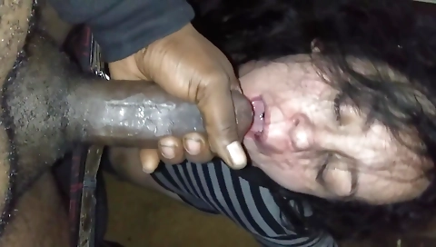 Brunette brunette with a big black cock in her mouth