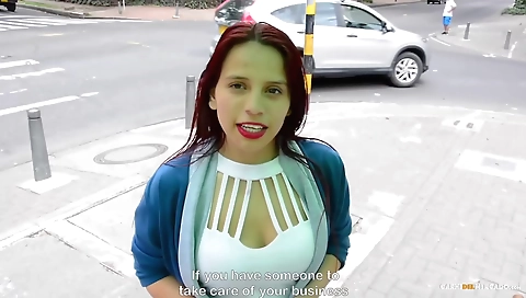 Redhead with big boobs getting fucked on the couch