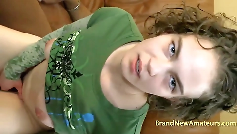 Black-haired teen with a pair of big tits rides her boyfriend's cock