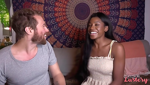 A kinky brunette gets a large black cock in her hairy pussy