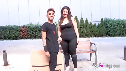 Big boobed brunette gets her friend's dick wetting her face