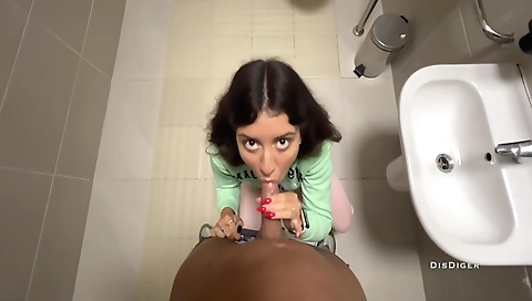 Hot brunette with a nice ass in public toilet 1986