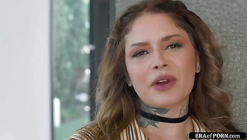 Hottie in sexy lingerie has a deepthroat sex with a big cock